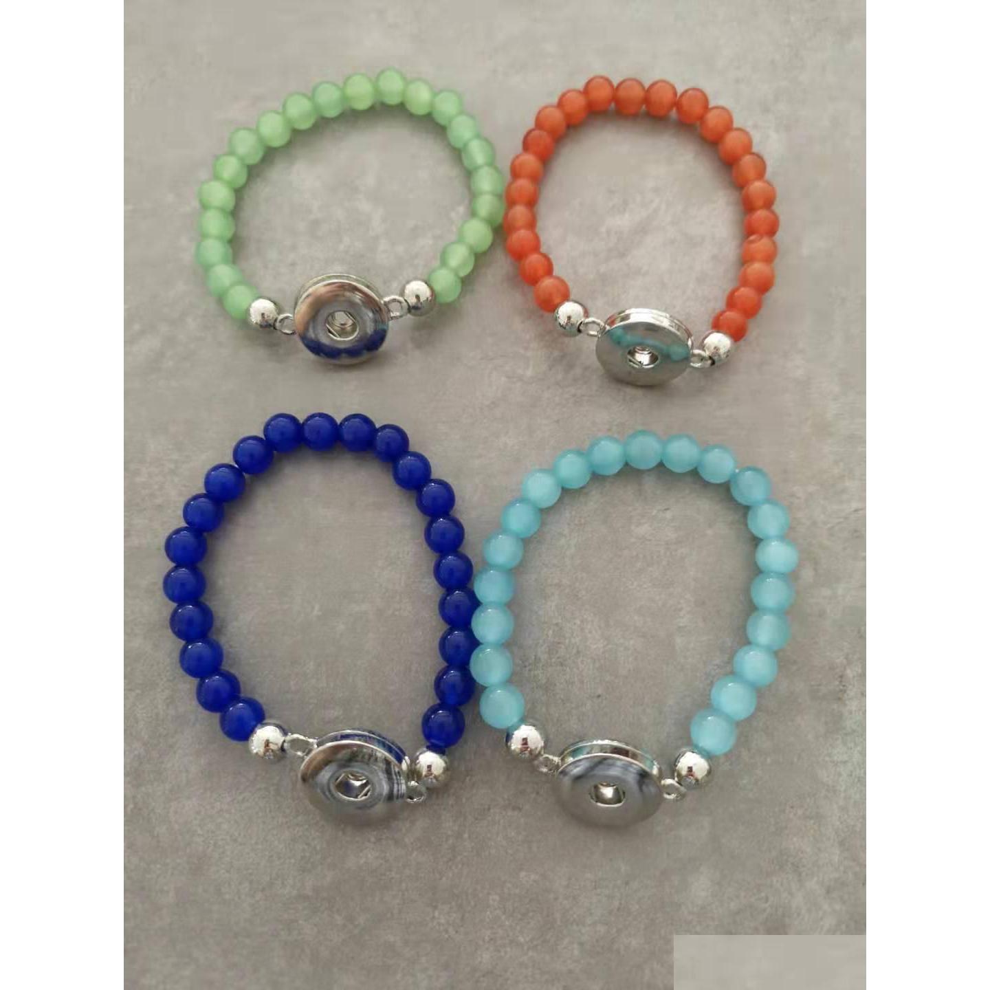 Beaded Wholesale Gemstone Snap Bracelets Mix Style Women Strands Fashion Natural Stone Bead Bracelet Jewelry Fit 12Mm Snaps Chunk Ch Dhujn