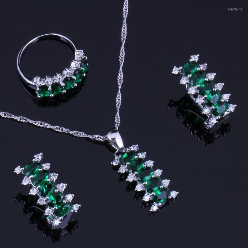 Necklace Earrings Set Delicate Green Cubic Zirconia White CZ Silver Plated Pendant Chain Ring V0303, Picture shown
Necklace Earrings Set Delicate Green Cubic Zirconia White CZ Silver Plated Pendant Chain Ring V0303, Picture shown