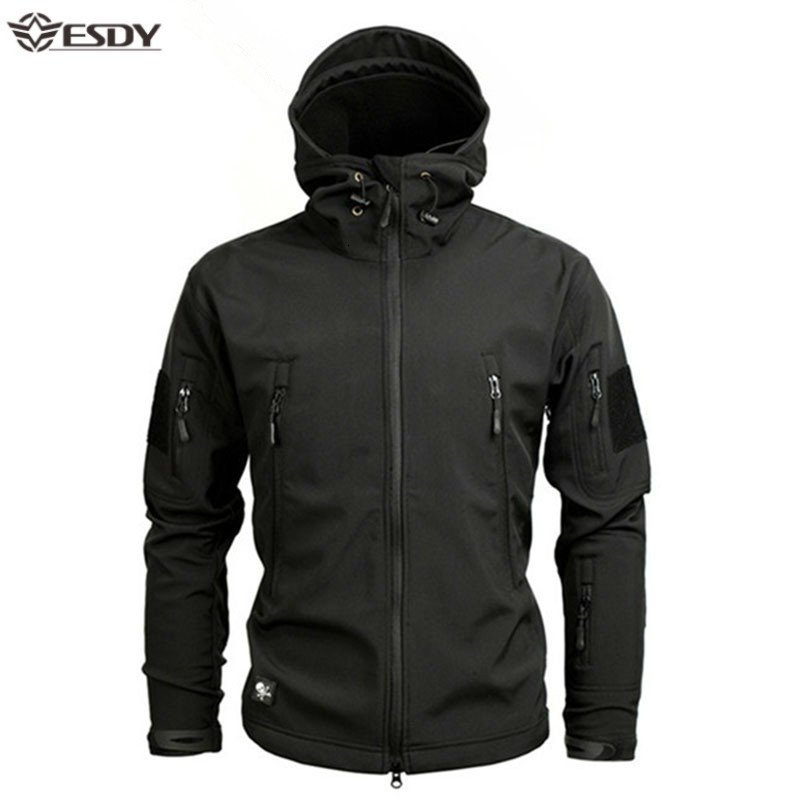 

Mens Jackets Shark Soft Shell Military Tactical Waterproof Warm Windbreaker US Army Clothing Winter Big Size Camouflage 230203, Black