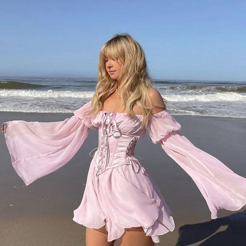 Casual Dresses Heydress Women Summer Beach Vacation Chiffon Slash Neck Mini Dress Long Sleeve Corset Bandage Sundress Party Pink, Champagne
Casual Dresses Heydress Women Summer Beach Vacation Chiffon Slash Neck Mini Dress Long Sleeve Corset Bandage Sundress Party Pink, Champagne
