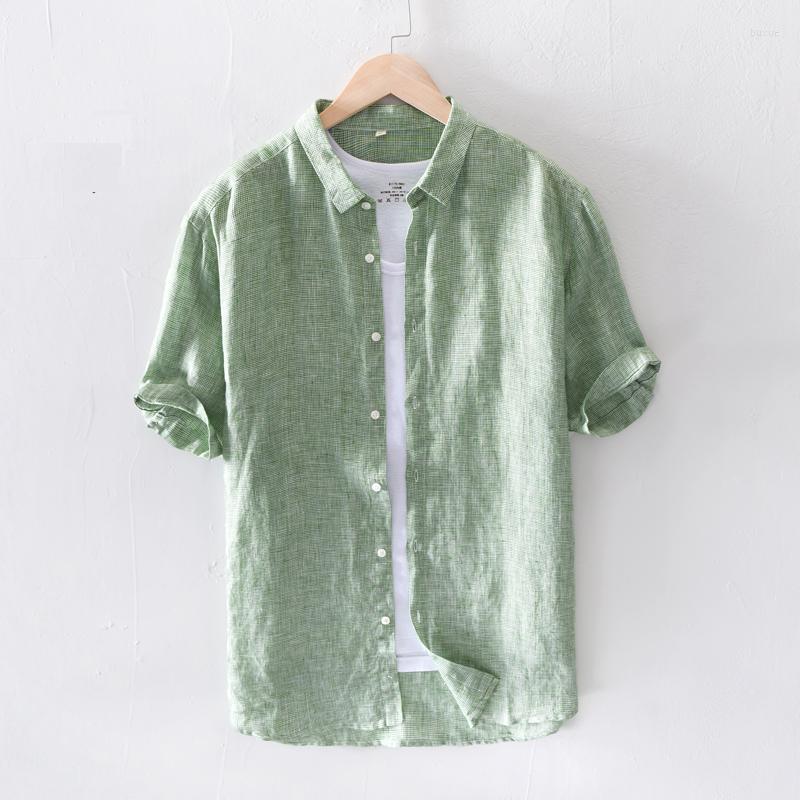 Men' Casual Shirts Pure Linen Men Short Sleeve Fashion Green Pink Plaid Shirt Turn-down Collar Man 2023 Summer Tops Y2443
Men' Casual Shirts Pure Linen Men Short Sleeve Fashion Green Pink Plaid Shirt Turn-down Collar Man 2023 Summer Tops Y2443