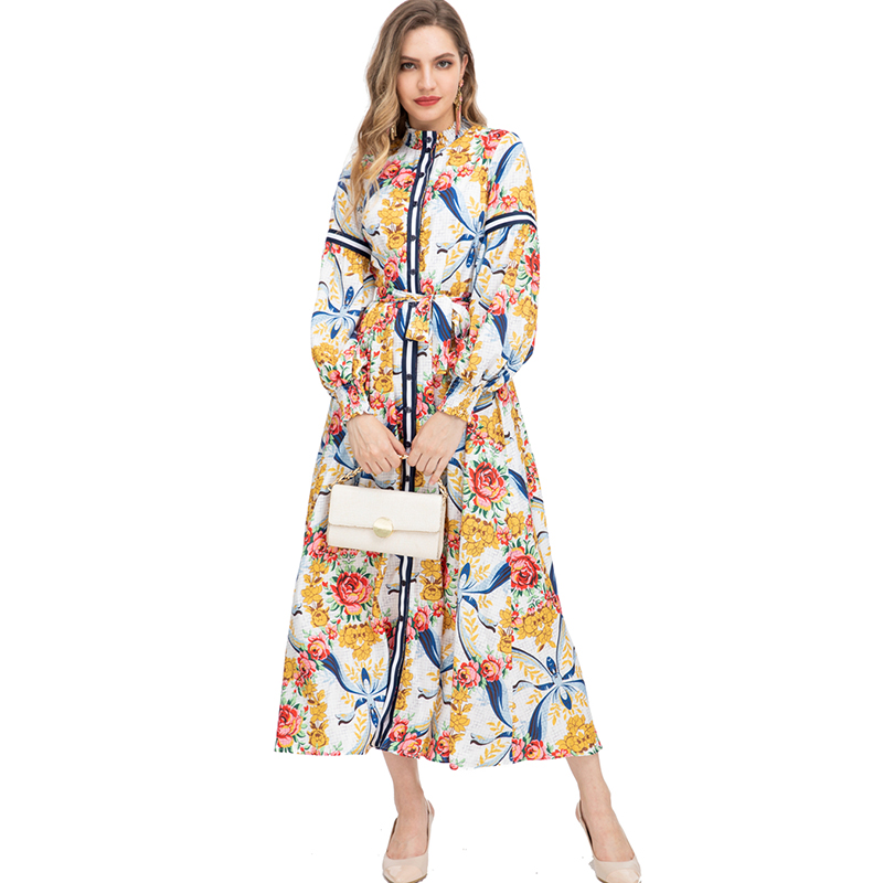 Women's Runway Dresses Stand Collar Lantern Sleeves Printed High Street Elegant Fashion Designer Prom Gown, Multi
Women's Runway Dresses Stand Collar Lantern Sleeves Printed High Street Elegant Fashion Designer Prom Gown, Multi
