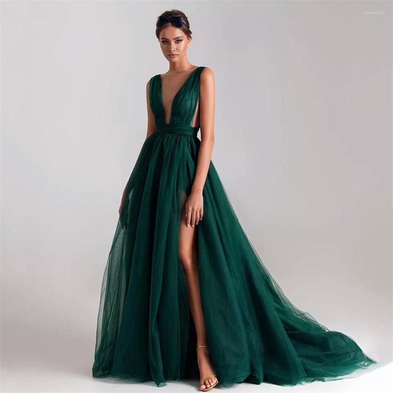 Party Dresses Sexy Green Deep V-Neck Prom Sleeveless High Slit A-Line Evening Cutaway Sides Pleated Long Tulle Grown, As the picture
Party Dresses Sexy Green Deep V-Neck Prom Sleeveless High Slit A-Line Evening Cutaway Sides Pleated Long Tulle Grown, As the picture