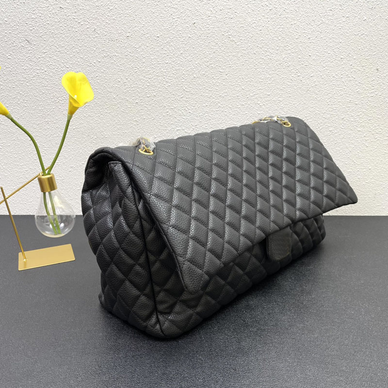 Classic Single Flap Maxi Calfskin XXL Bags Caviar Leather Aged Gold/Silver Metal Hardware matelasse Chain Crossbody Handbags Lare Capacity Airport Pocket 46X14CM