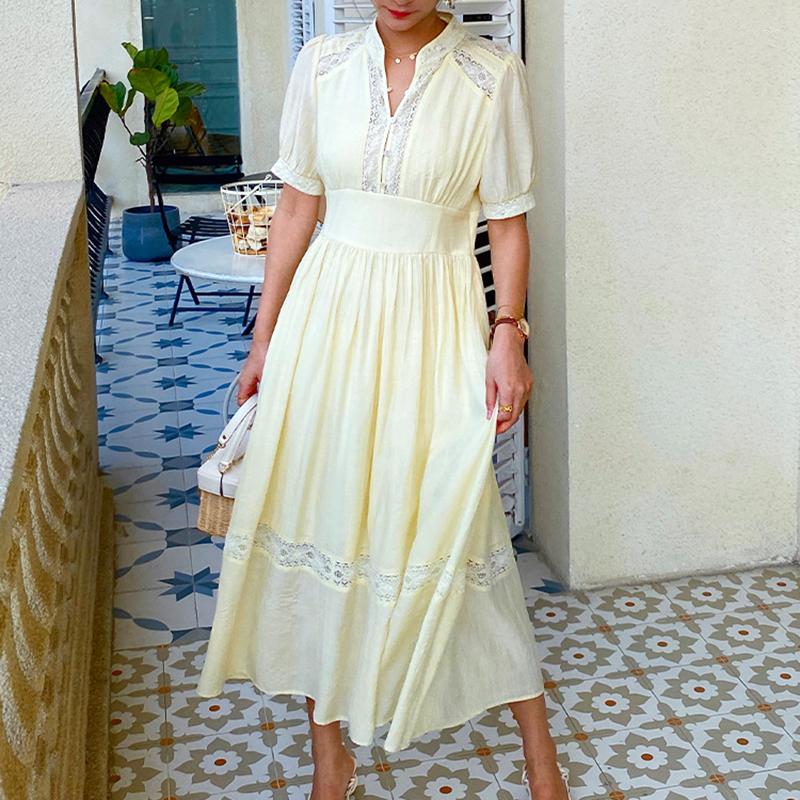 Party Dresses GypsyLady French Elegant Chic Midi Dress Yellow White Women Lace Patchwork Vintage Summer Ruffles Ladies Vestidos
Party Dresses GypsyLady French Elegant Chic Midi Dress Yellow White Women Lace Patchwork Vintage Summer Ruffles Ladies Vestidos
