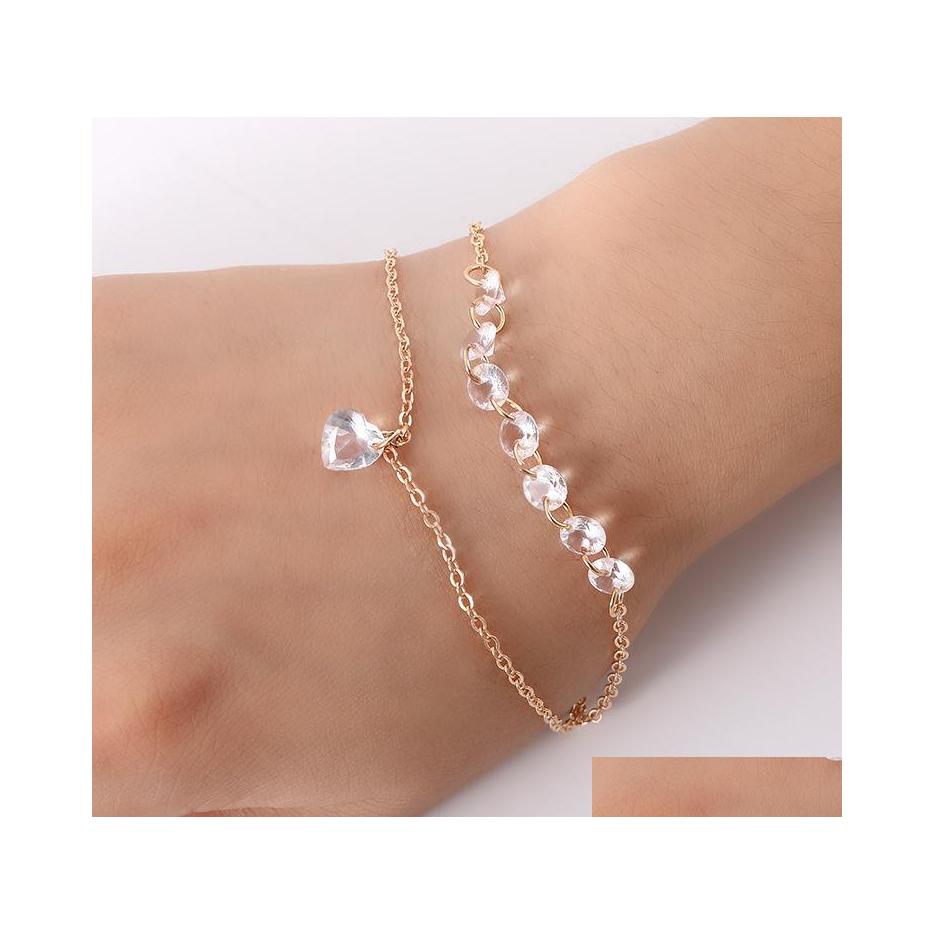 Charm Bracelets Fashion Double Heart Crystal Bracelet Female Engagement Wedding Accessories Gold Chain White Jewelry Drop Delivery Dhzi0
Charm Bracelets Fashion Double Heart Crystal Bracelet Female Engagement Wedding Accessories Gold Chain White Jewelry Drop Delivery Dhzi0