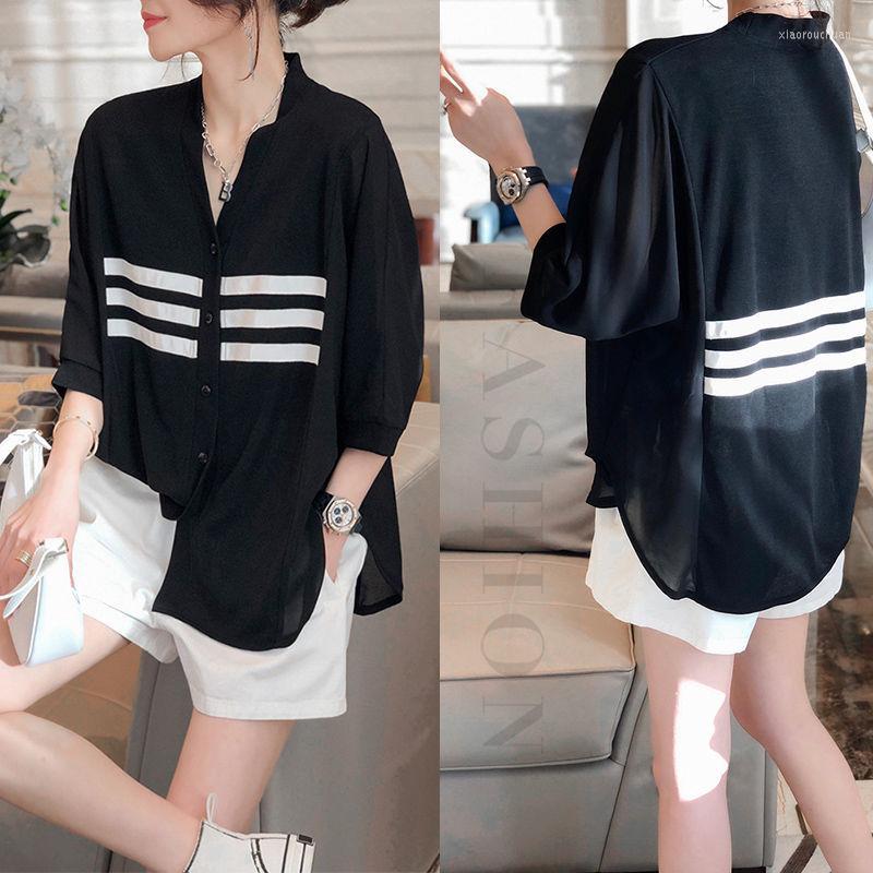 Women' Blouses Streetwear Striped Patchwork Midi Blouse Three Quarter Spring Summer Women' Clothing V-Neck Casual Single-breasted, Black
Women' Blouses Streetwear Striped Patchwork Midi Blouse Three Quarter Spring Summer Women' Clothing V-Neck Casual Single-breasted, Black