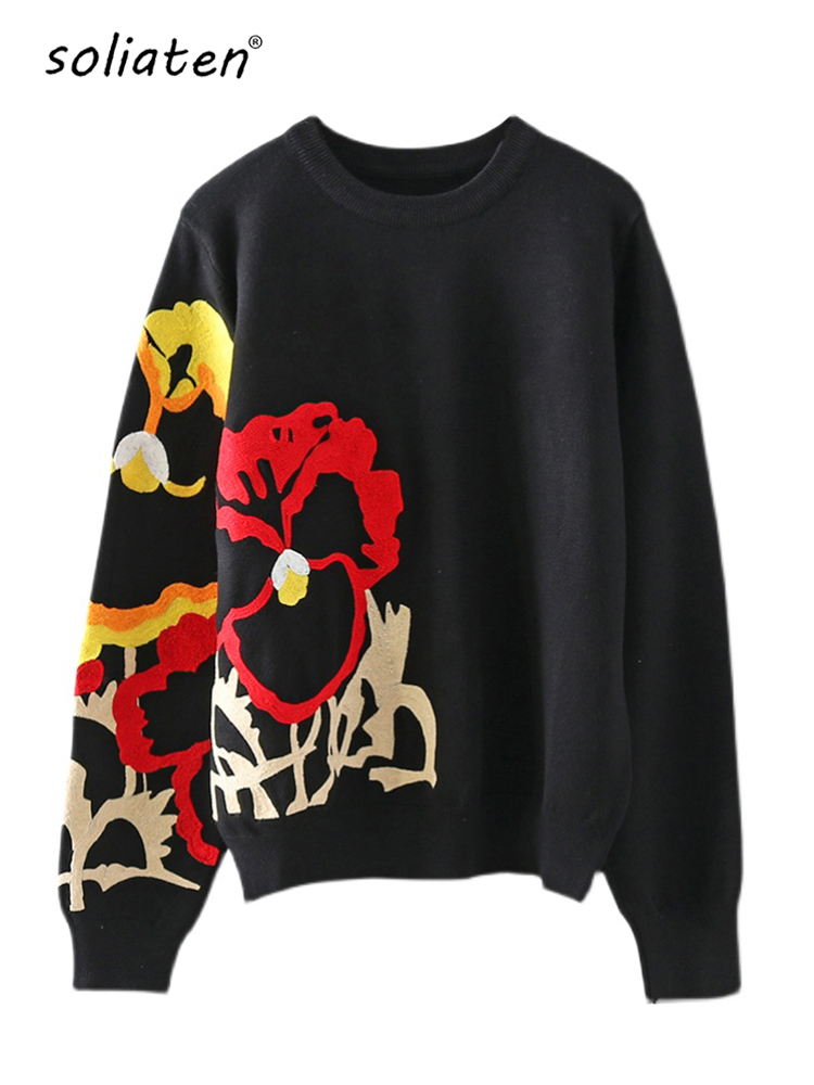 Women's Sweaters Black Floral Embroidery Pullover Women Boho Long Sleeve O Neck Autumn Winter Jumper Top Loose Knitted C-010 230202, Multi
Women's Sweaters Black Floral Embroidery Pullover Women Boho Long Sleeve O Neck Autumn Winter Jumper Top Loose Knitted C-010 230202, Multi