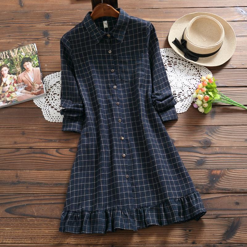 Casual Dresses Mori Girl Autumn Winter Shirt Dress Plaid Cotton Linen Lolita Style Mini Elegant Vintage Ruffles Sweet Cute Women, Navy blue
Casual Dresses Mori Girl Autumn Winter Shirt Dress Plaid Cotton Linen Lolita Style Mini Elegant Vintage Ruffles Sweet Cute Women, Navy blue