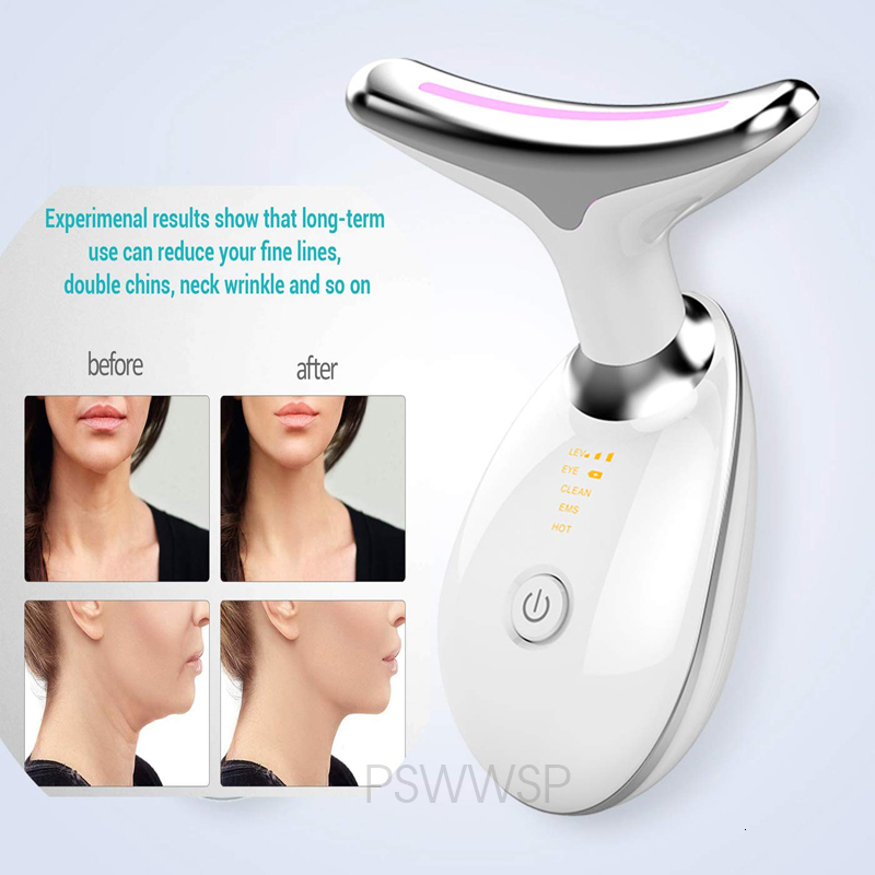 Face Massager Neck Face Beauty Device 3 Color LED Pon Therapy Skin Tighten Reduce Double Chin Anti Wrinkle Remove Neck Lift Skin Care Tools 230203