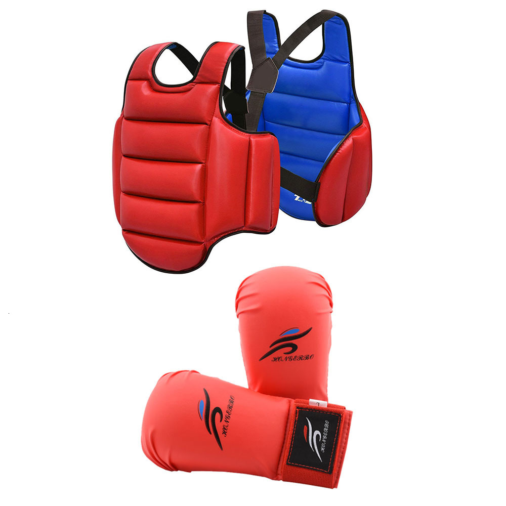 Protective Gear Karate Gloves Taekwondo Dobok Sparring Gear Uniform Set Helmet Shin Guards Boxing Equipment MMA Team Chest Suit Body Protection 230203