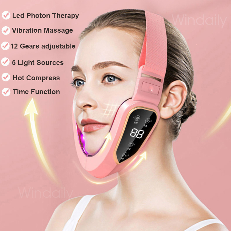 Face Care Devices Lifting Device LED Pon Therapy Slimming Vibration Massager Double Chin V Face Shaped Cheek Lift Belt Machine 230203