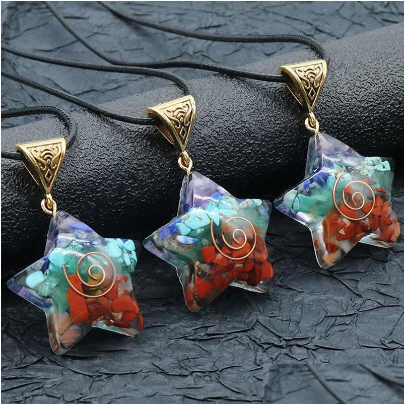 Pendant Necklaces Star 7 Chakras Orgonite Stone Necklace Five Points Shape Healing Energy Natural Orgone Crystal Pendum Luck Dhgarden Dh5Yf
Pendant Necklaces Star 7 Chakras Orgonite Stone Necklace Five Points Shape Healing Energy Natural Orgone Crystal Pendum Luck Dhgarden Dh5Yf