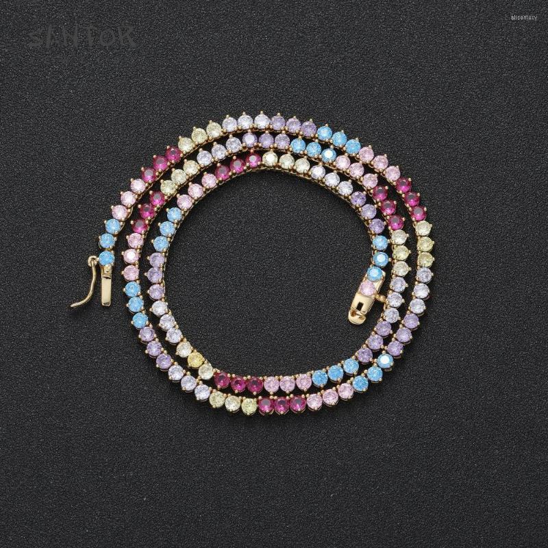 Chains SANTOR Luxury 3MM Colorful Rainbow Three Claw Zirconia Tennis Chain Neckalce Single Row Hip Hop Necklace For Men Jewelry
Chains SANTOR Luxury 3MM Colorful Rainbow Three Claw Zirconia Tennis Chain Neckalce Single Row Hip Hop Necklace For Men Jewelry