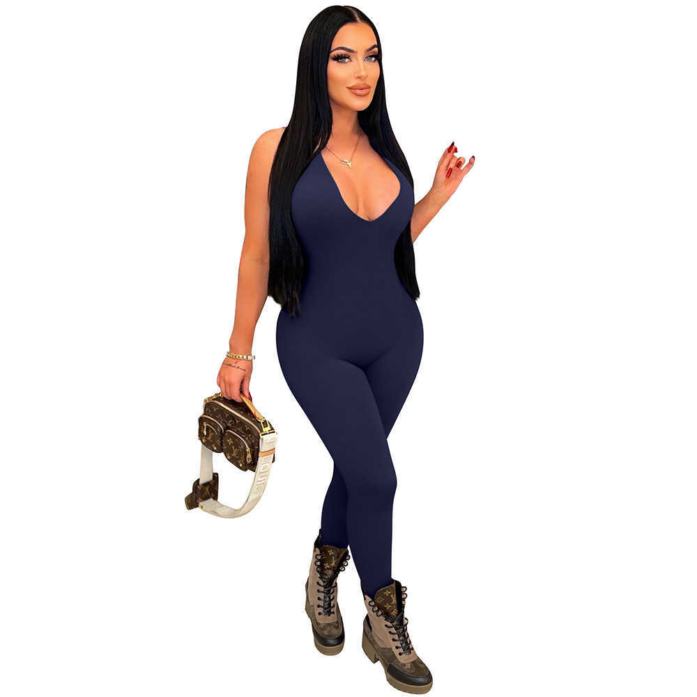 2023 women's jumpsuits amp rompers sexy v-neck buttocks and backless jumpsuit clubwear halter black clothes