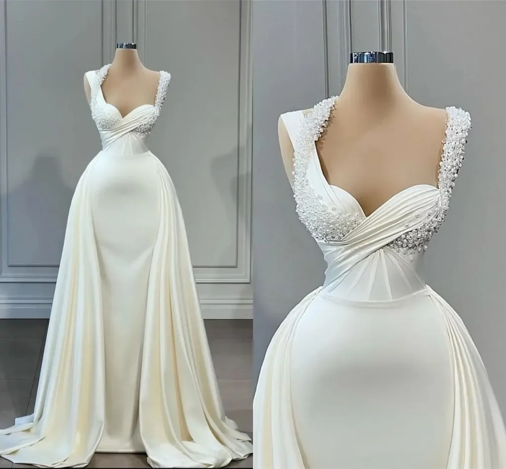 Designer Ivory Satin Mermaid Evening Dresses Sexy Beaded pearls Cap Sleeve Sweatheart Pleats Ruffles Long Party Occasion Vestidos Prom Custom Made BC14970, White
Designer Ivory Satin Mermaid Evening Dresses Sexy Beaded pearls Cap Sleeve Sweatheart Pleats Ruffles Long Party Occasion Vestidos Prom Custom Made BC14970, White
