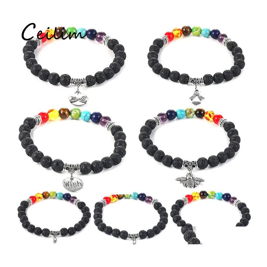 Beaded Strands Fashion 6Mm 7 Chakras Lava Stone Beads Bracelet Bee Heart Love Friendship Elephant Angel Charms Yaga Bead For Men Wo Ote7P
Beaded Strands Fashion 6Mm 7 Chakras Lava Stone Beads Bracelet Bee Heart Love Friendship Elephant Angel Charms Yaga Bead For Men Wo Ote7P