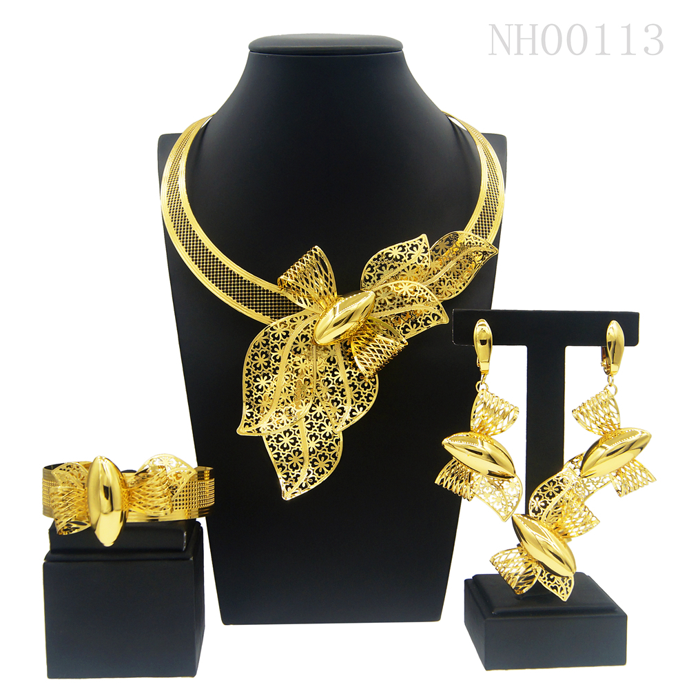 Wedding Jewelry Sets Necklace For Women Dubai Gold Tone Set Plated 24K Original Earrings Rings Bracelets Gifts Nigeria 230203
Wedding Jewelry Sets Necklace For Women Dubai Gold Tone Set Plated 24K Original Earrings Rings Bracelets Gifts Nigeria 230203