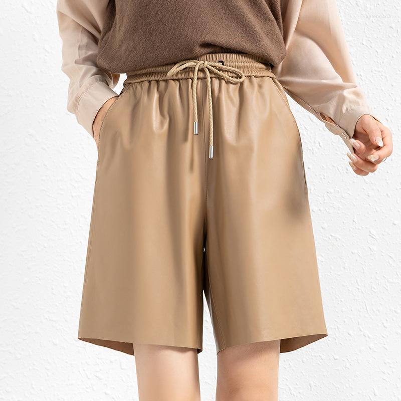 Women' Shorts Harajuku Real Women Leather Femme Sheepskin Loose High Waist Wide Leg Pants Mujer Fashion Casual Five-Point Pantalones, Khaki
Women' Shorts Harajuku Real Women Leather Femme Sheepskin Loose High Waist Wide Leg Pants Mujer Fashion Casual Five-Point Pantalones, Khaki
