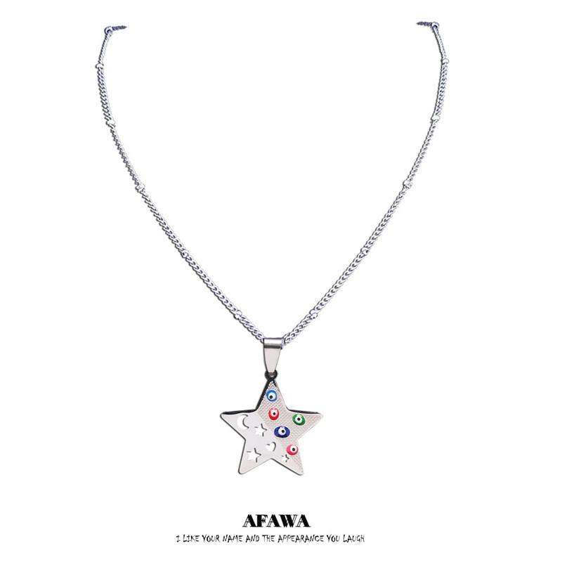 Pendant Necklaces Colorful Turkey Eyes Pentagram Moon Stainless Steel Women Silver Color Islam Chain Jewelry Bijoux N5237S01
Pendant Necklaces Colorful Turkey Eyes Pentagram Moon Stainless Steel Women Silver Color Islam Chain Jewelry Bijoux N5237S01