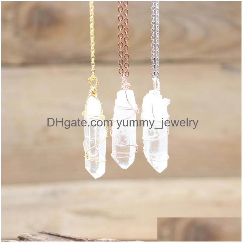 Pendant Necklaces Crystal Point Pendants Gold/Sier Chains Copper Wire Wrapped Healing Quartz Stick Charms Necklace Women Boho Drop D Dhhk5
Pendant Necklaces Crystal Point Pendants Gold/Sier Chains Copper Wire Wrapped Healing Quartz Stick Charms Necklace Women Boho Drop D Dhhk5