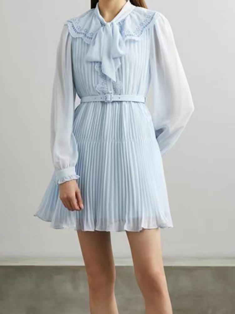 Casual Dresses Spring Summer 2023 Viscose Mist Blue Bow Embroidery Lace Hollow Pleats Women Long Sleeve Mini Dress
Casual Dresses Spring Summer 2023 Viscose Mist Blue Bow Embroidery Lace Hollow Pleats Women Long Sleeve Mini Dress