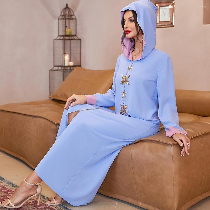 Ethnic Clothing Light Blue Stitching Pink Cuffs Hooded Arab Dubai Abaya Turkey Muslim Dress Abayas For Women Islamic
Ethnic Clothing Light Blue Stitching Pink Cuffs Hooded Arab Dubai Abaya Turkey Muslim Dress Abayas For Women Islamic