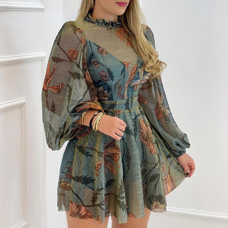 Casual Dresses Plus size Women Chic Round Frill Hemneck Mesh Puff Sleeve Mini Party Dress Length Style Lengthcm Pattern 230203