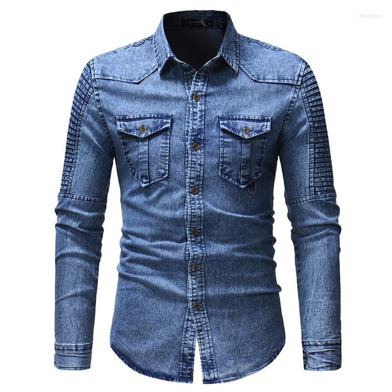 Men's Casual Shirts 2023 Autumn Men's Denim Shirt Fashion Pleated Design Slim Long-sleeved Cotton Single-breasted Black Blue
Men's Casual Shirts 2023 Autumn Men's Denim Shirt Fashion Pleated Design Slim Long-sleeved Cotton Single-breasted Black Blue