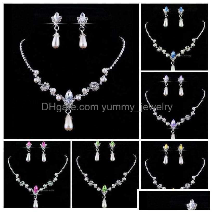 Earrings Necklace Bridesmaid Jewelry Set For Wedding Faux Pearls Rhinestone Water Drop Jewellery Party Delivery Sets Dhmem, Color
Earrings Necklace Bridesmaid Jewelry Set For Wedding Faux Pearls Rhinestone Water Drop Jewellery Party Delivery Sets Dhmem, Color