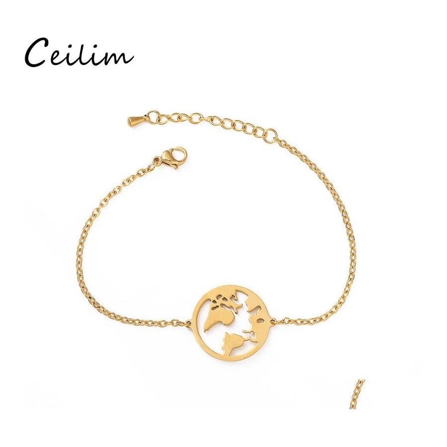 Link Chain World Map Stainless Steel Bracelets For Women Simple Adjustable Gold Sier Charm Bracelet Party Wedding Jewelry Earth Day Otf6H
Link Chain World Map Stainless Steel Bracelets For Women Simple Adjustable Gold Sier Charm Bracelet Party Wedding Jewelry Earth Day Otf6H