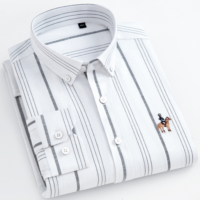 Men's Casual Shirts Oxford Mens Striped Long Sleeve Button Collar Business Formal Man Office Shirt without Pocket Regular Fit Quality 230202, 688-07
Men's Casual Shirts Oxford Mens Striped Long Sleeve Button Collar Business Formal Man Office Shirt without Pocket Regular Fit Quality 230202, 688-07
