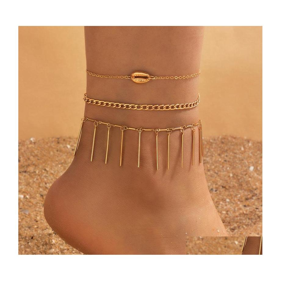 Anklets Fashion Jewelry Mti Layer Anklet Set Metal Shell Tassel Pendant Chain 3Pcs/Set Drop Delivery Dhhrt
Anklets Fashion Jewelry Mti Layer Anklet Set Metal Shell Tassel Pendant Chain 3Pcs/Set Drop Delivery Dhhrt