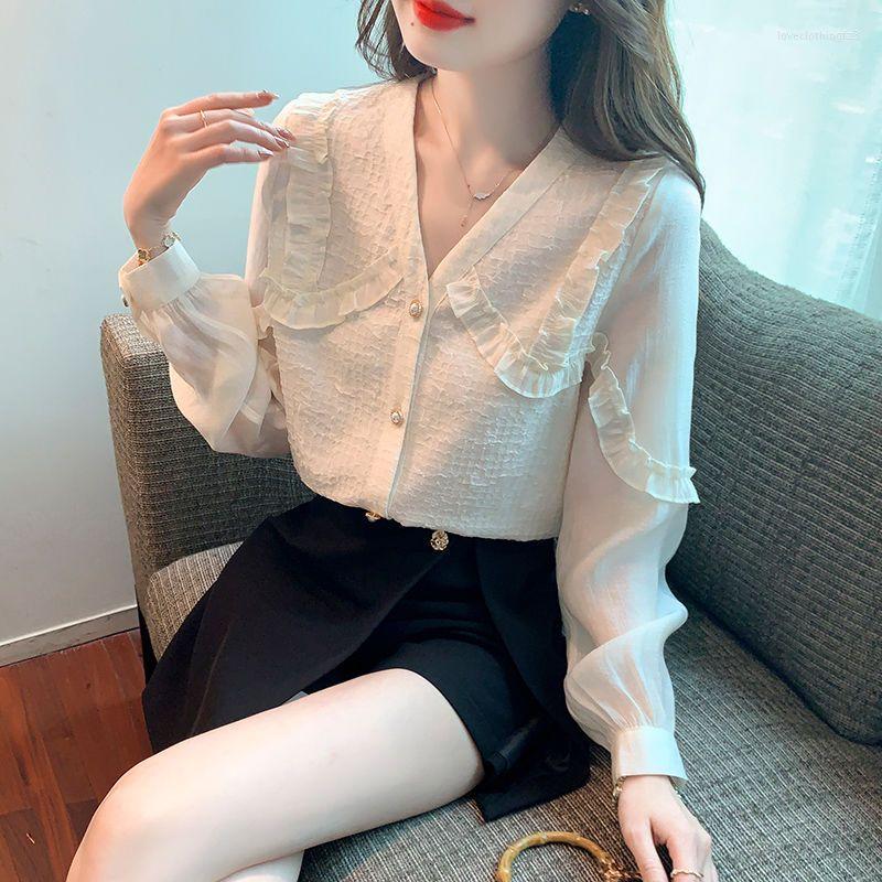Women' Blouses Spring Autumn V-neck Single Breasted Solid Color Cardigan Women Long Sleeve 2023 Ruffles Chic Korean Top Soft, White
Women' Blouses Spring Autumn V-neck Single Breasted Solid Color Cardigan Women Long Sleeve 2023 Ruffles Chic Korean Top Soft, White