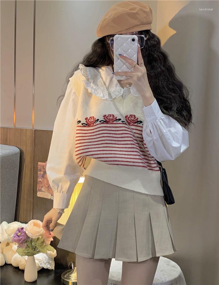 Women's Sweaters Make Sweet Japanese Stripe Knitted Vest Dolls Gets Loose White Shirt, Sky blue
Women's Sweaters Make Sweet Japanese Stripe Knitted Vest Dolls Gets Loose White Shirt, Sky blue