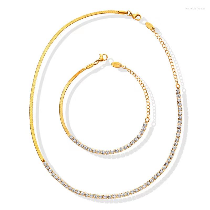Necklace Earrings Set High Quality Crystal Rhinestone 18K Gold Plated Wedding Jewelry, Picture shown