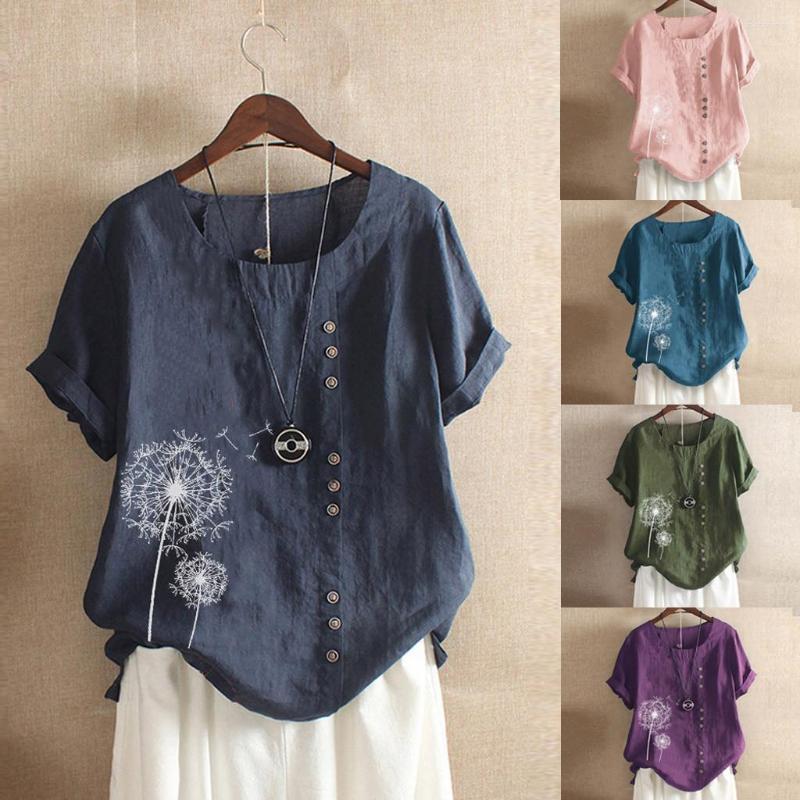 Women's Blouses Elegant Linen Cotton Women Loose Shirt Summer Short Sleeve Blouse Shirts Casual Floral Print Ladies Tops Blusa Pullovers 5XL, Purple 
Women's Blouses Elegant Linen Cotton Women Loose Shirt Summer Short Sleeve Blouse Shirts Casual Floral Print Ladies Tops Blusa Pullovers 5XL, Purple