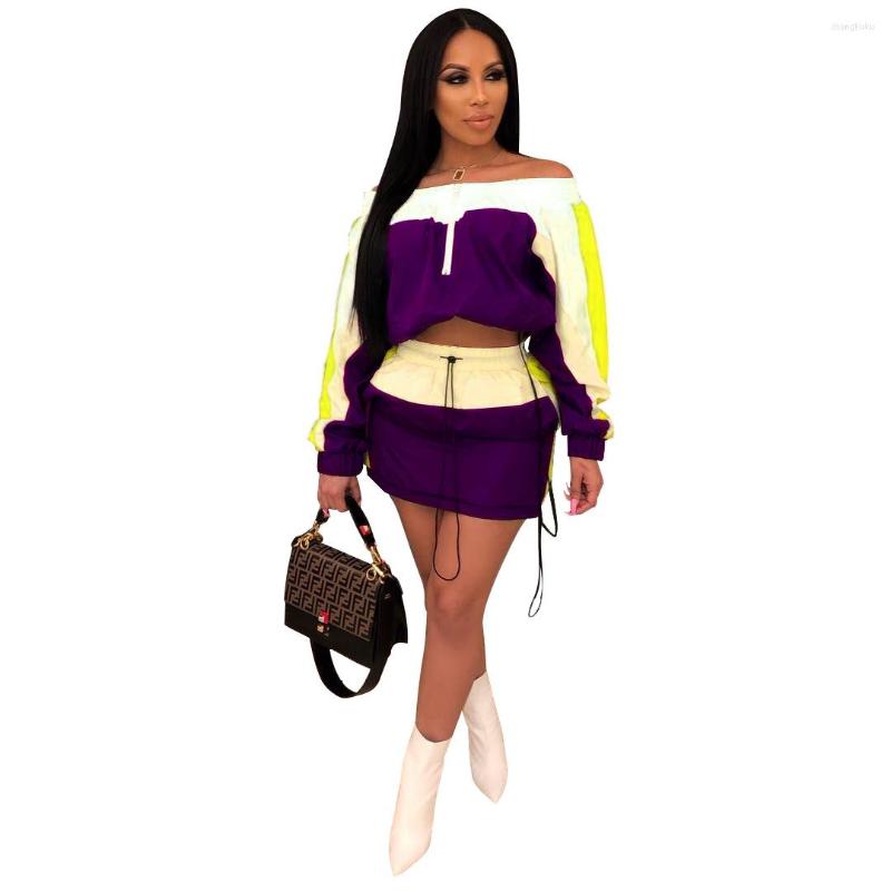 Work Dresses Women' 2-Pack Lightweight One-Neck Jacket High Waist Skirt, Purple