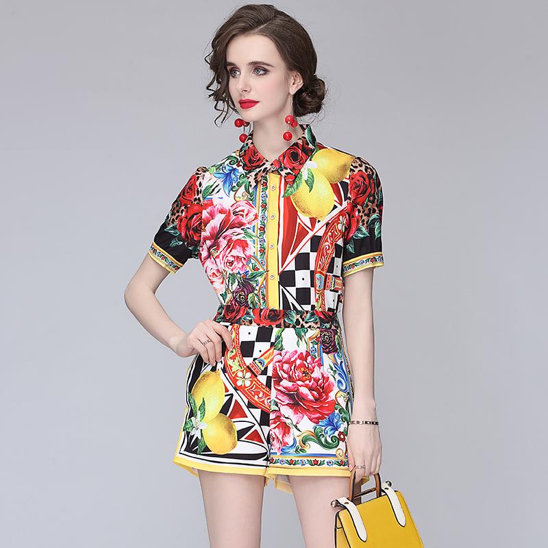 Women's Tracksuits Summer Suit European Commuter Lapel Print Short-sleeved Shirt High Waist Wide Leg Shorts Female Sets X488, Multi
Women's Tracksuits Summer Suit European Commuter Lapel Print Short-sleeved Shirt High Waist Wide Leg Shorts Female Sets X488, Multi