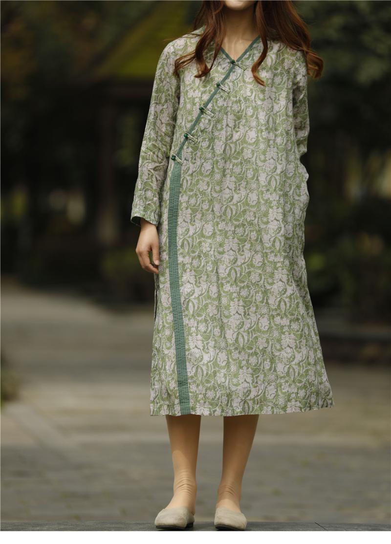 Casual Dresses Summer Ramie Red Decoration Medium Length V-neck Dress Modified Cheongsam 230, Green flowers
Casual Dresses Summer Ramie Red Decoration Medium Length V-neck Dress Modified Cheongsam 230, Green flowers