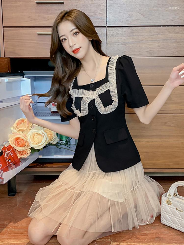 Work Dresses Square Neck Wooden Ear Puff Sleeve Suit Jacket Thin Style Cake Mesh Skirt Set Women' Two-Piece Summer Dress, One set
Work Dresses Square Neck Wooden Ear Puff Sleeve Suit Jacket Thin Style Cake Mesh Skirt Set Women' Two-Piece Summer Dress, One set
