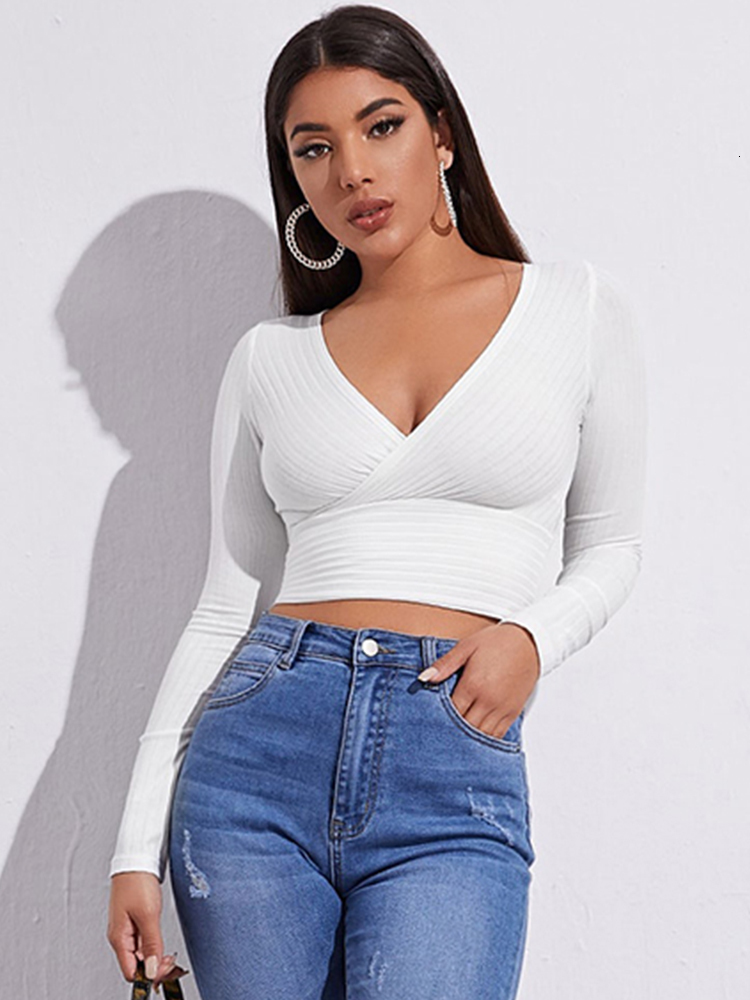Women' T-Shirt Women Casual Solid Long Sleeve Crop T-shirt Fashion V-Collar Bare Midriff Stretch Tops Ribbed Knitted Elastic Slim Skinny Tees 230203, White
Women' T-Shirt Women Casual Solid Long Sleeve Crop T-shirt Fashion V-Collar Bare Midriff Stretch Tops Ribbed Knitted Elastic Slim Skinny Tees 230203, White