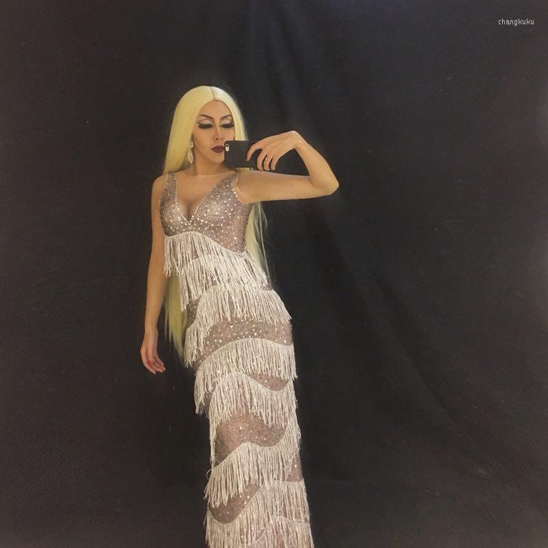 Stage Wear White Tassel Long Dress Party Sexy Crystals Shining Costume Women's Performance Celebrate Dresses Evening Outfit, Picture shown
Stage Wear White Tassel Long Dress Party Sexy Crystals Shining Costume Women's Performance Celebrate Dresses Evening Outfit, Picture shown