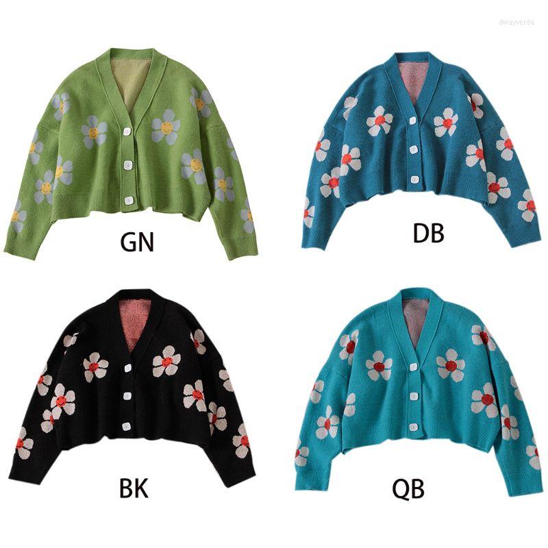 Women's Knits Women Long Sleeve Knitted Short Sweater Cardigan Cute Smiling Flower Print V-Neck Buttons Loose Coat, Blue
Women's Knits Women Long Sleeve Knitted Short Sweater Cardigan Cute Smiling Flower Print V-Neck Buttons Loose Coat, Blue