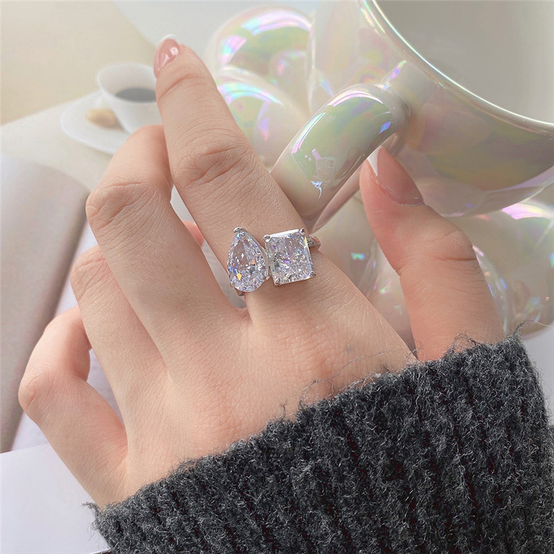 Choucong Brand Wedding Rings Simple Fashion Jewelry Handmade Sterling Sier Water Drop 5A Cubic Zircon CZ Dia Women Open Adjustable Ring For Lover Gift