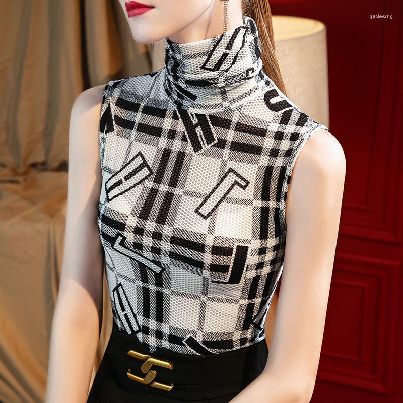 Women' T Shirts Turtleneck Bottoming T-shirt For Women Spring Summer Fashion Plaid Print Sleeveless Skinny Tees Female Mesh Classic
Women' T Shirts Turtleneck Bottoming T-shirt For Women Spring Summer Fashion Plaid Print Sleeveless Skinny Tees Female Mesh Classic