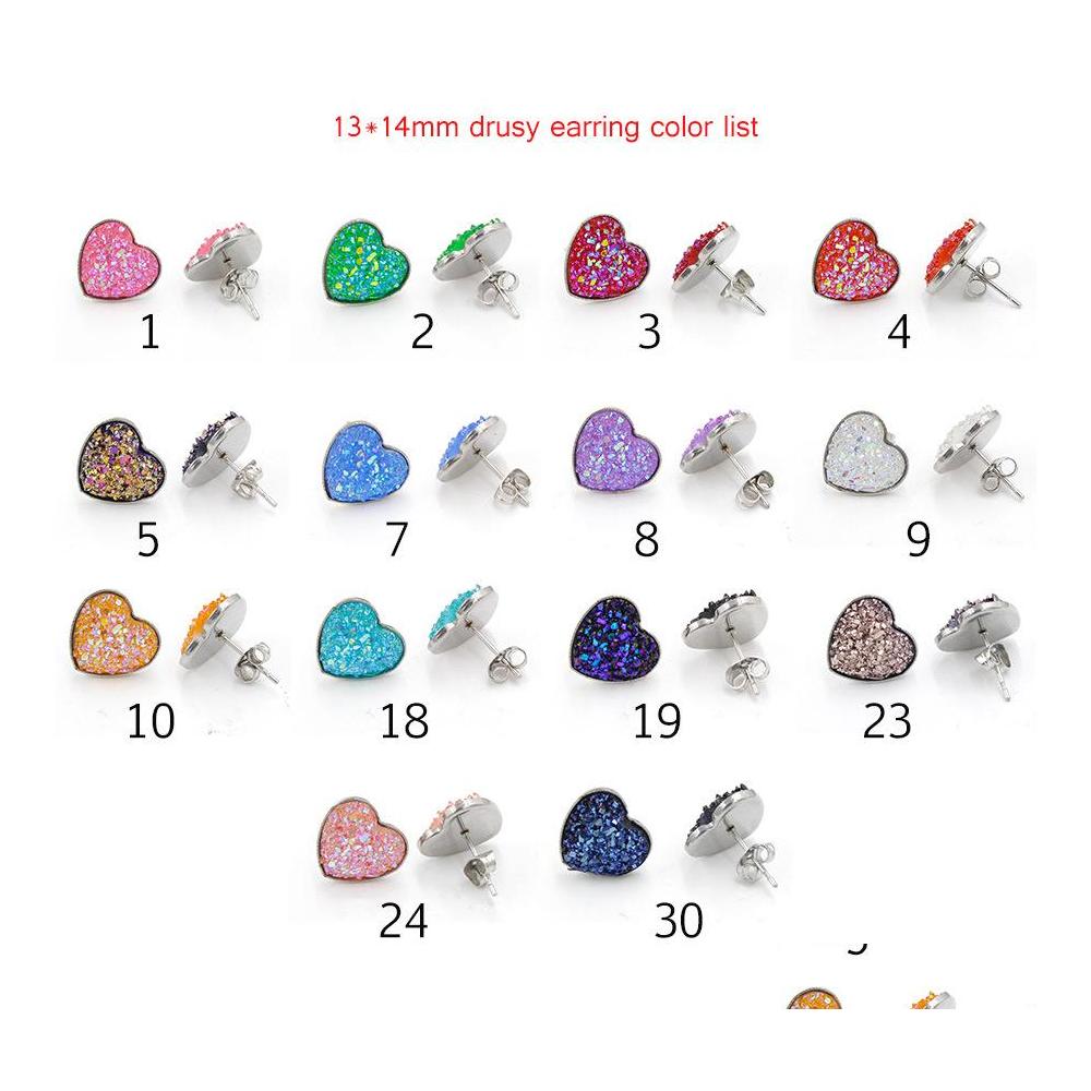 Stud Bk Women Druzy Earrings Round And Heart Shape Resin Stone Drop Stainless Steel Hypoallergenic For Female Fashion Delivery Jewelr Othvu
Stud Bk Women Druzy Earrings Round And Heart Shape Resin Stone Drop Stainless Steel Hypoallergenic For Female Fashion Delivery Jewelr Othvu