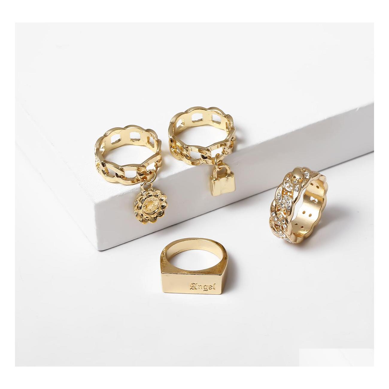 Cluster Rings Punk Fashion Butterfly For Women Men Gold Sier Color Lover Couple Ring Set Opening Engagement Wedding Jewelry Drop Deli Otumi