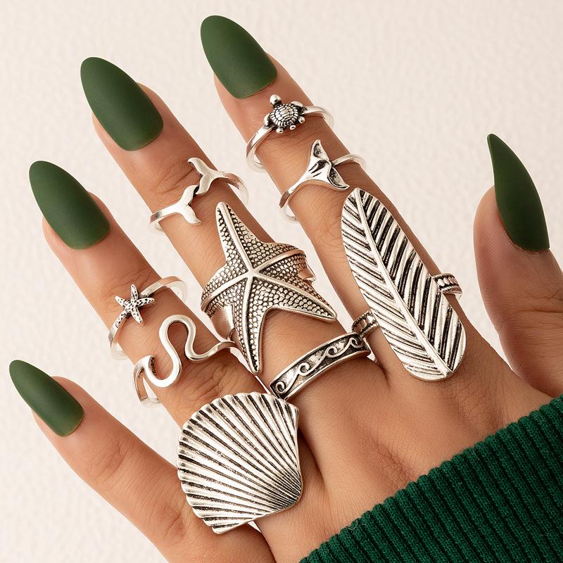 Cluster Rings 9pcs/sets Boho Starfish Leaf Joint Ring Sets For Women Men Vintage Silver Color Shell Alloy Metal Jewelry Anillo 21131
Cluster Rings 9pcs/sets Boho Starfish Leaf Joint Ring Sets For Women Men Vintage Silver Color Shell Alloy Metal Jewelry Anillo 21131