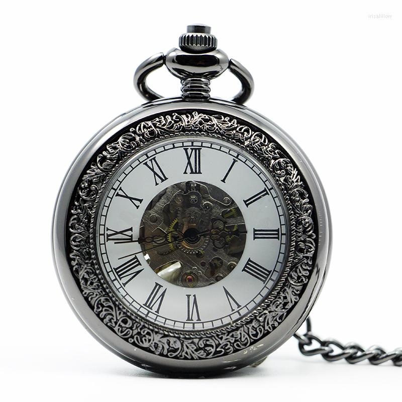 Pocket Watches Exquisite Black Automatic Mechanical Watch Men Women Carving Skeleton Fashion Chain Fob Copper Xmas Clock PJX1218, Picture shown
Pocket Watches Exquisite Black Automatic Mechanical Watch Men Women Carving Skeleton Fashion Chain Fob Copper Xmas Clock PJX1218, Picture shown